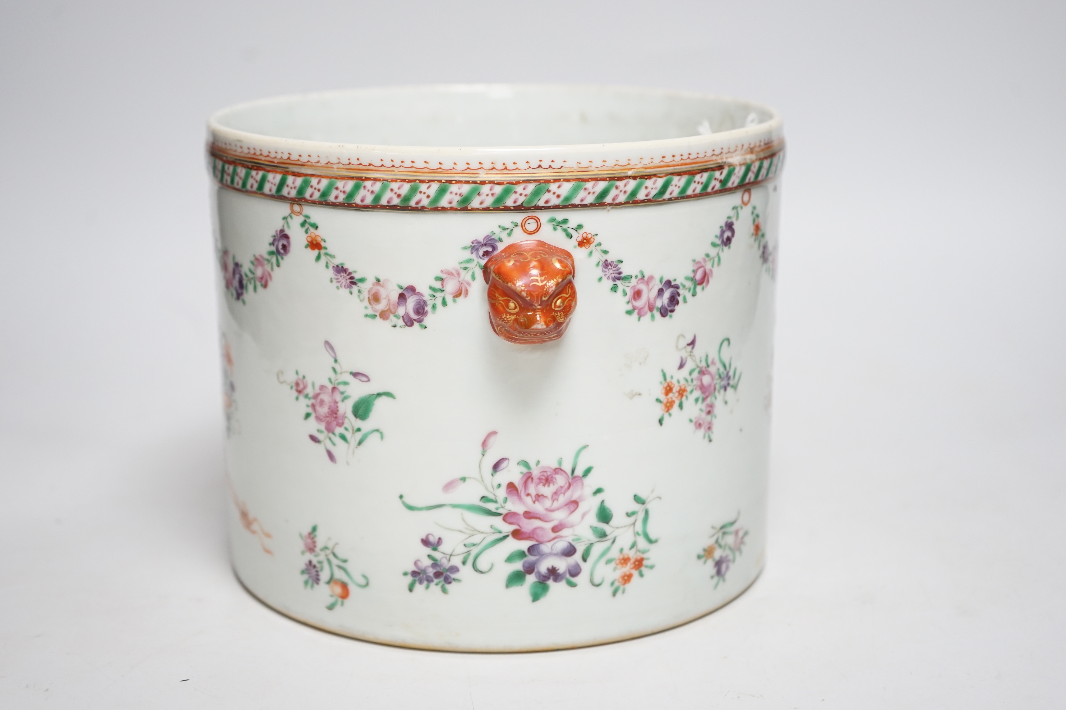 A Chinese famille rose export wine cooler with floral decoration, late 18th century, 17cm high